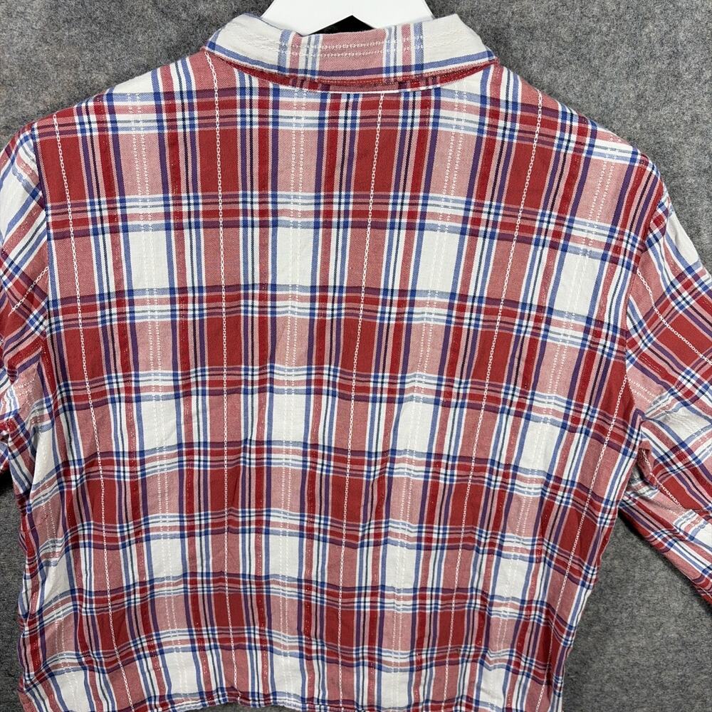 Alfred Dunner Women's‎ Red Plaid 3/4 Sleeve Button Front Top Floral Beading 18P - Picture 9 of 10